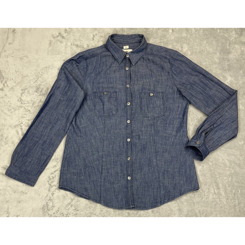 LOFT Women's Med Soft Shirt Chambray Long Sleeve Button Down